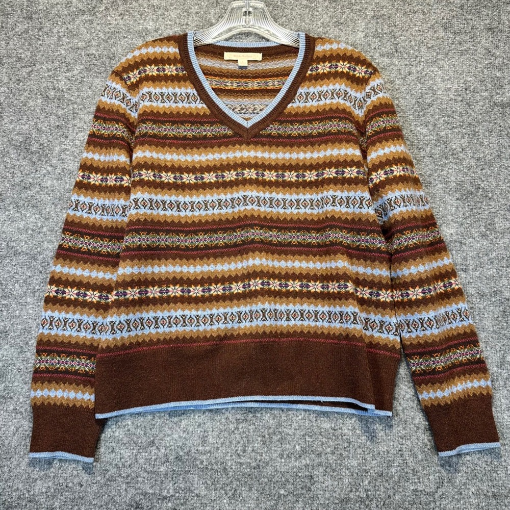 Brooks Brothers Sweater Women Large Brown Fair Isle Lambswool Preppy Academic